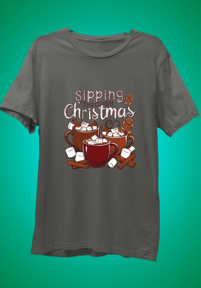 Sipping Through Christmas Gray T-Shirt