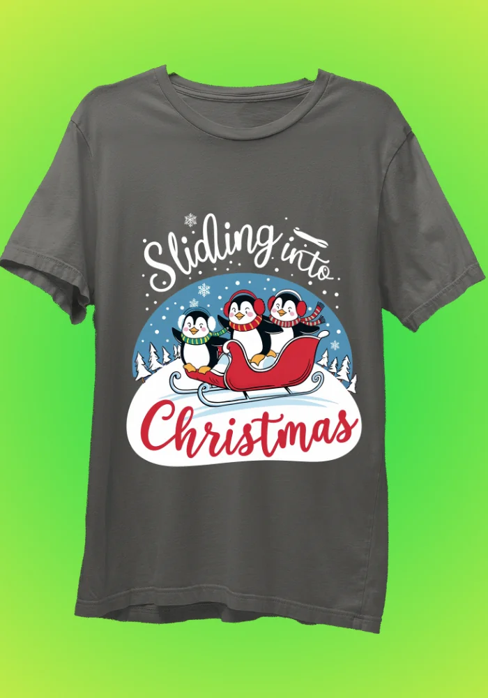 Sliding into Christmas Gray T-Shirt